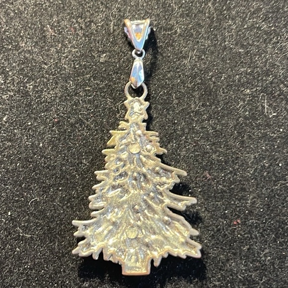 Vintage Large Silver Tone Gorgeous Shining Bedazzled Christmas Tree Pendant. MA - Picture 3 of 4